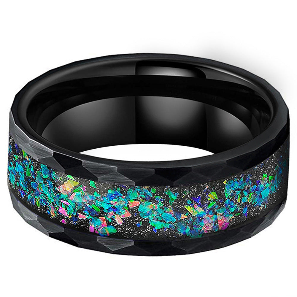 Tungsten Steel Flat Beating Starry Sky Opal Ring