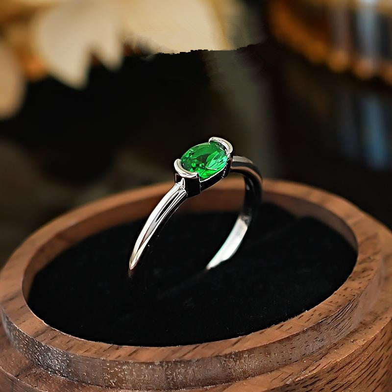 Minimalist Style Simple Bracelet Light Arm Artificial Cultivation Emerald Ring High Carbon Rhinestone Ring
