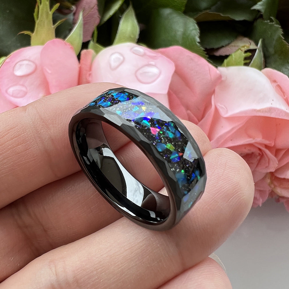 Tungsten Steel Flat Beating Starry Sky Opal Ring