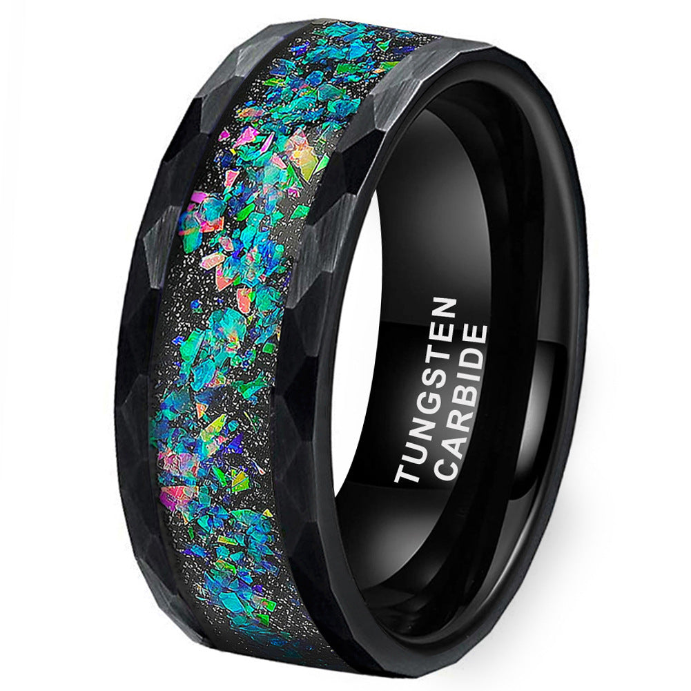 Tungsten Steel Flat Beating Starry Sky Opal Ring