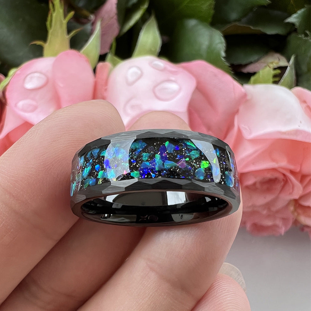 Tungsten Steel Flat Beating Starry Sky Opal Ring